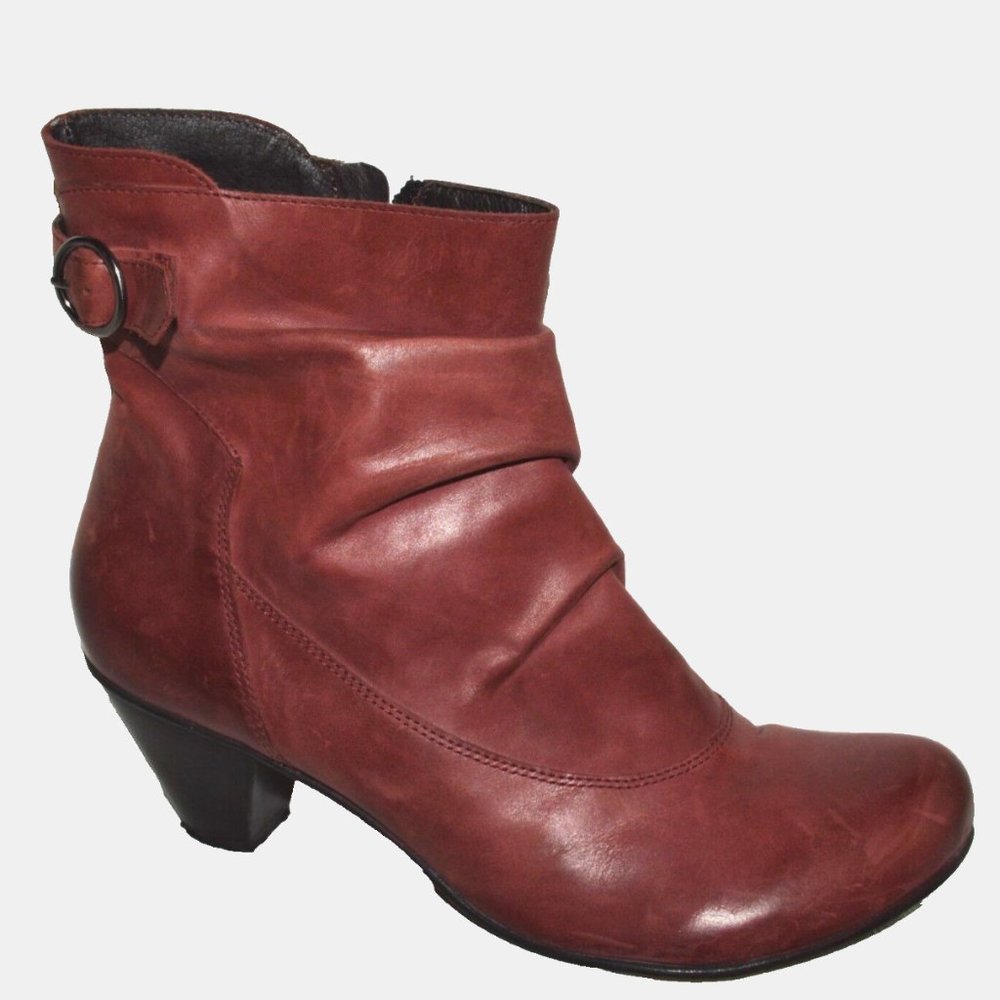 FIDJI E355 SZ 11 M 42 ALL LEATHER ANKLE BOOTS BOOTIES HEELS BUCKLE DECOR